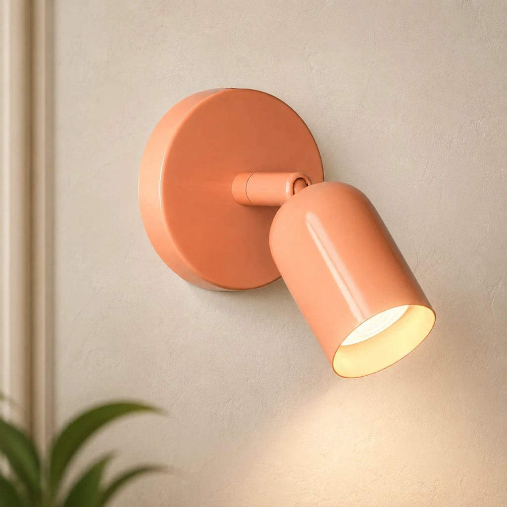 Adjustable spot LED Nordic wall light from the side — showing the slim profile and rotatable spotlight head.