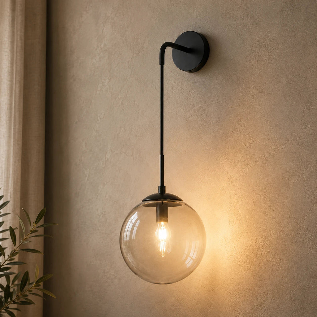 Amber Glass Hook Arm Nordic Wall Sconce