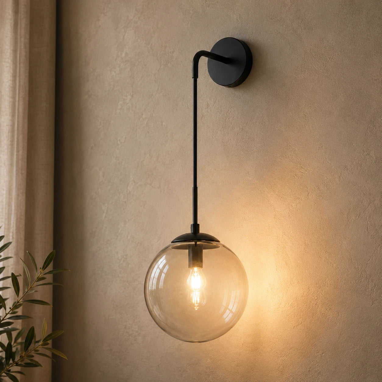 Amber Glass Hook Arm Nordic Wall Sconce