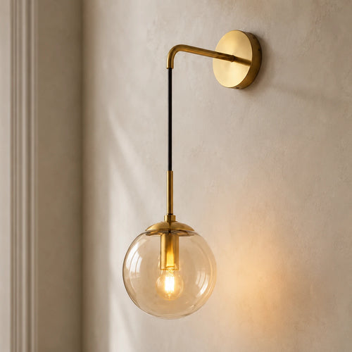 Amber Glass Hook Arm Nordic Wall Sconce