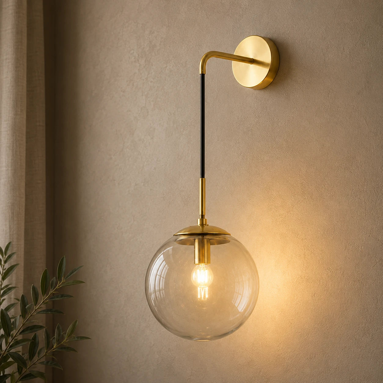 Amber Glass Hook Arm Nordic Wall Sconce
