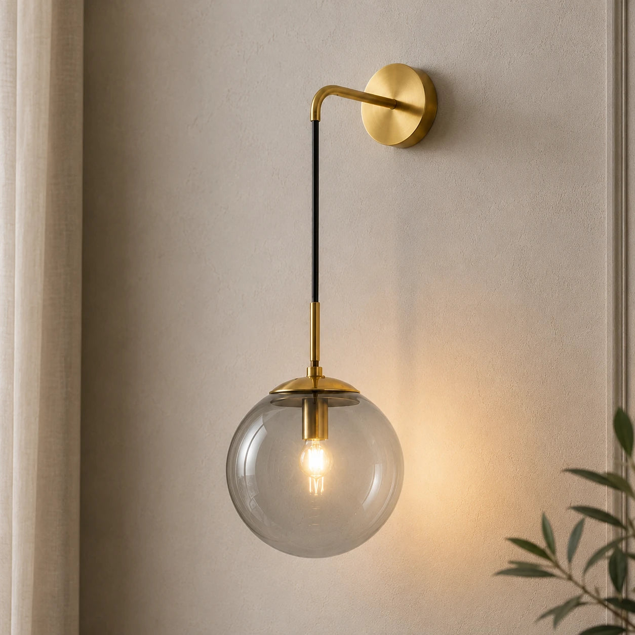 Amber Glass Hook Arm Nordic Wall Sconce