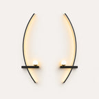 Black crescent arc LED bedside wall lights as a left and right pair for a double bed.