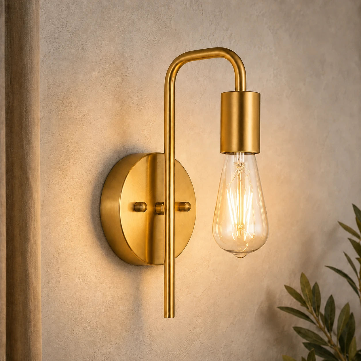 Black & Gold Bare Bulb Industrial Wall Sconce