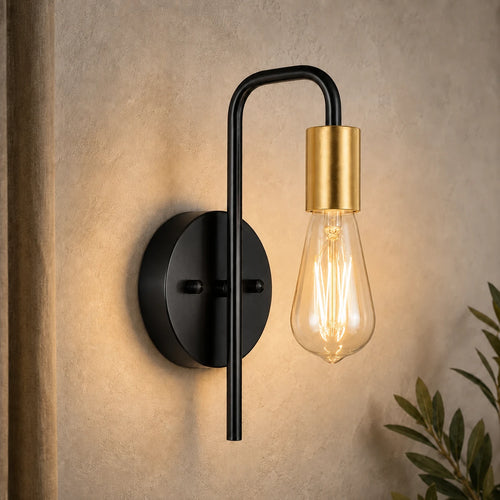 Black & Gold Bare Bulb Industrial Wall Sconce