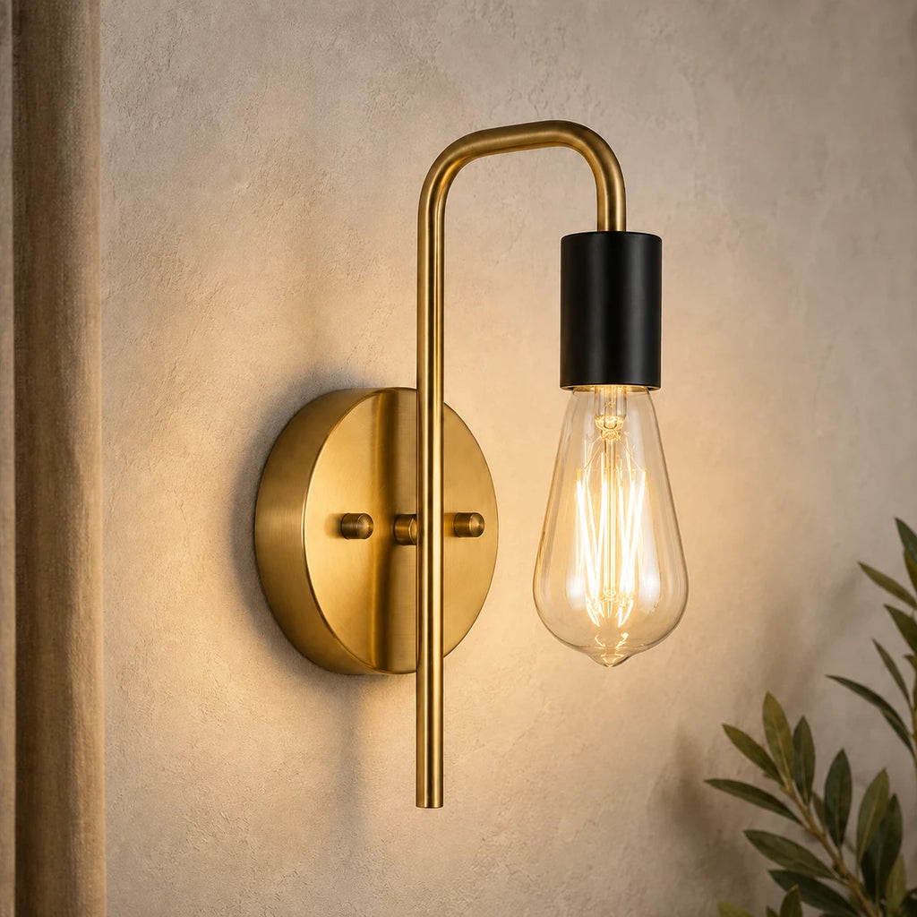 Black & Gold Bare Bulb Industrial Wall Sconce