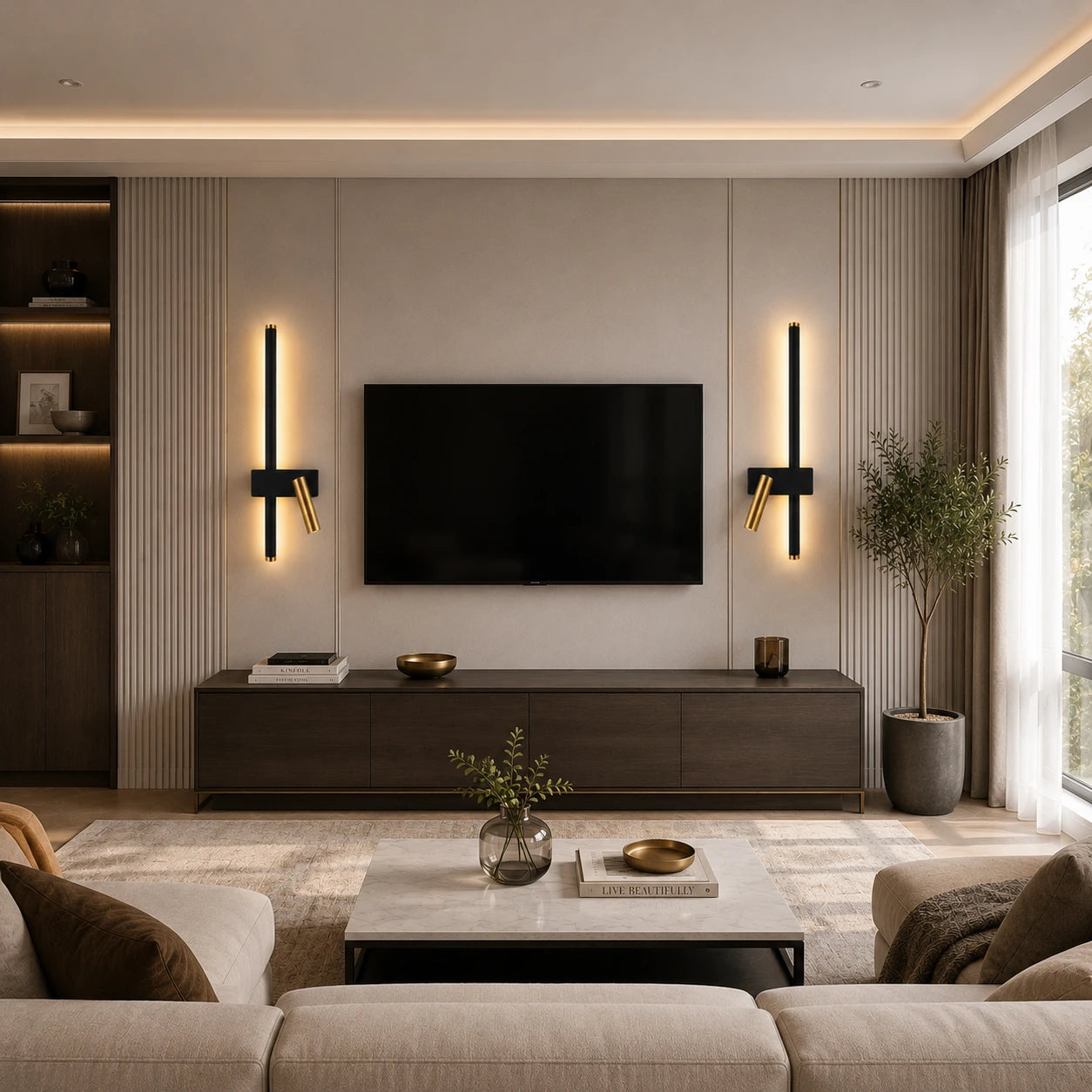 Black LED Strip Spotlight Bedside Modern Wall Light after installation in living room