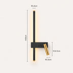 Black LED strip spotlight bedside wall light dimensions — slim bar length and wall bracket measurements on a white background.