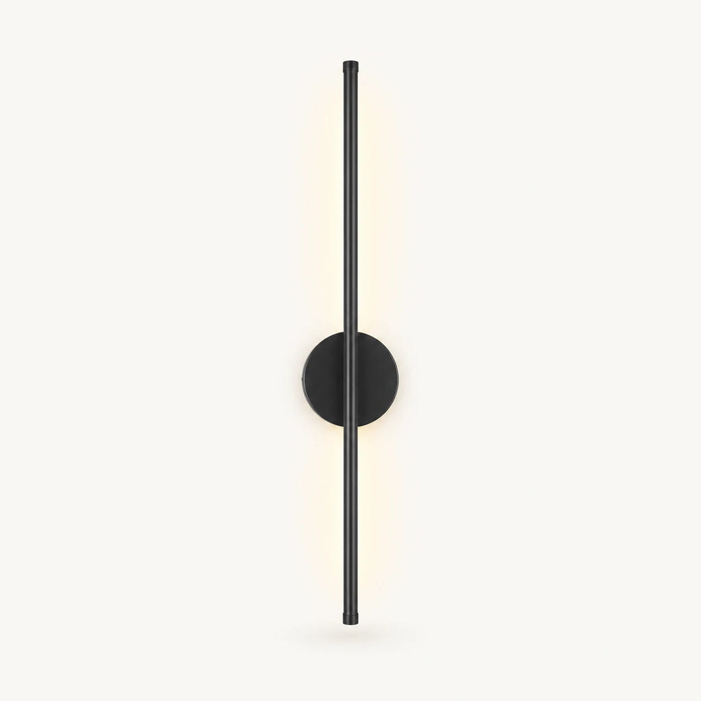 Black rechargeable wireless minimalist wall light from the front — flat panel LED and touch control surface detail.