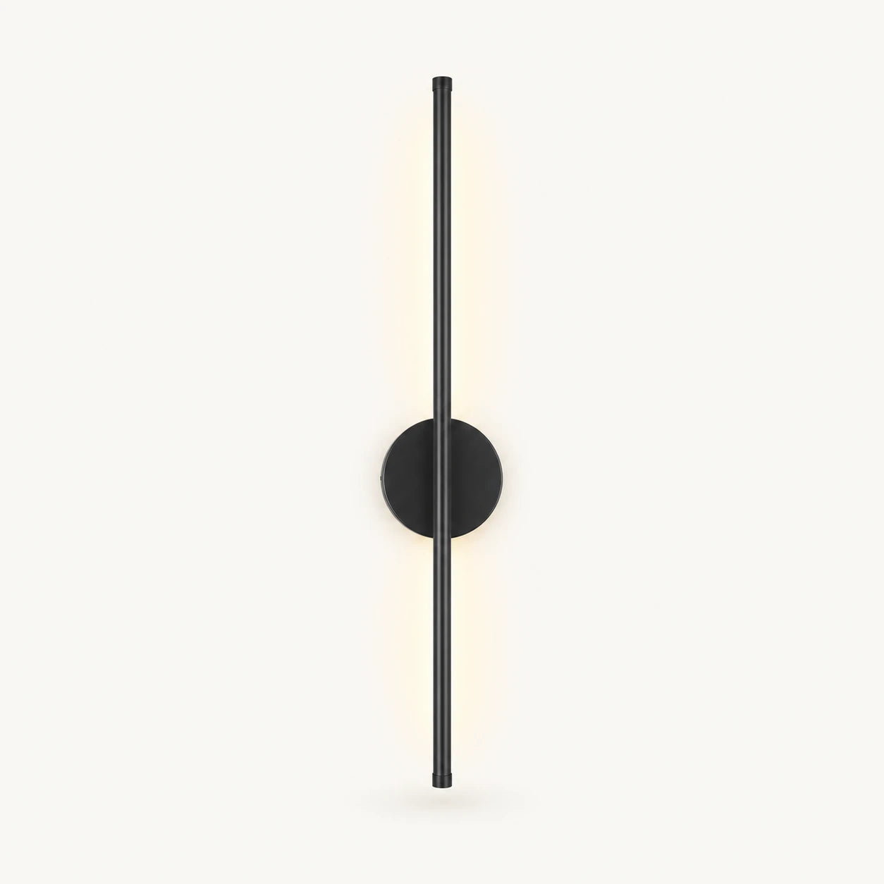 Black rechargeable wireless minimalist wall light from the front — flat panel LED and touch control surface detail.
