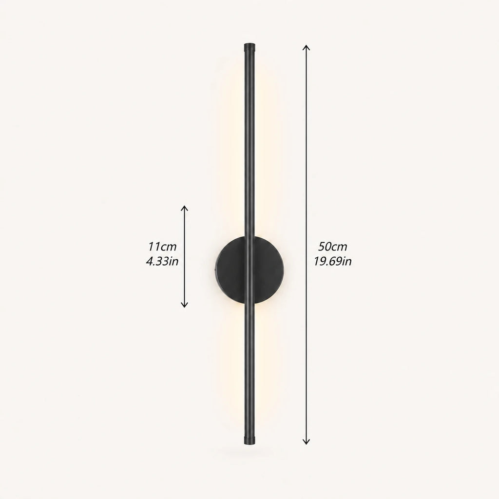 Black rechargeable wireless minimalist wall light dimensions — panel size and depth measurements on a white background.