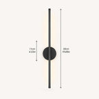Black rechargeable wireless minimalist wall light dimensions — panel size and depth measurements on a white background.