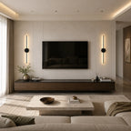 Black Rechargeable Wireless Minimalist Wall Light lifestyle in living room by TV in black