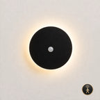 Black & White Halo Motion Sensor LED Modern Wall Light in black, 20cm diameter with motion sensor activation