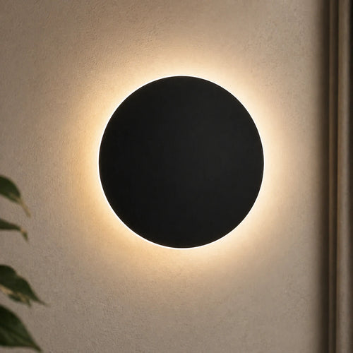 Black halo motion sensor LED modern wall light — black version.