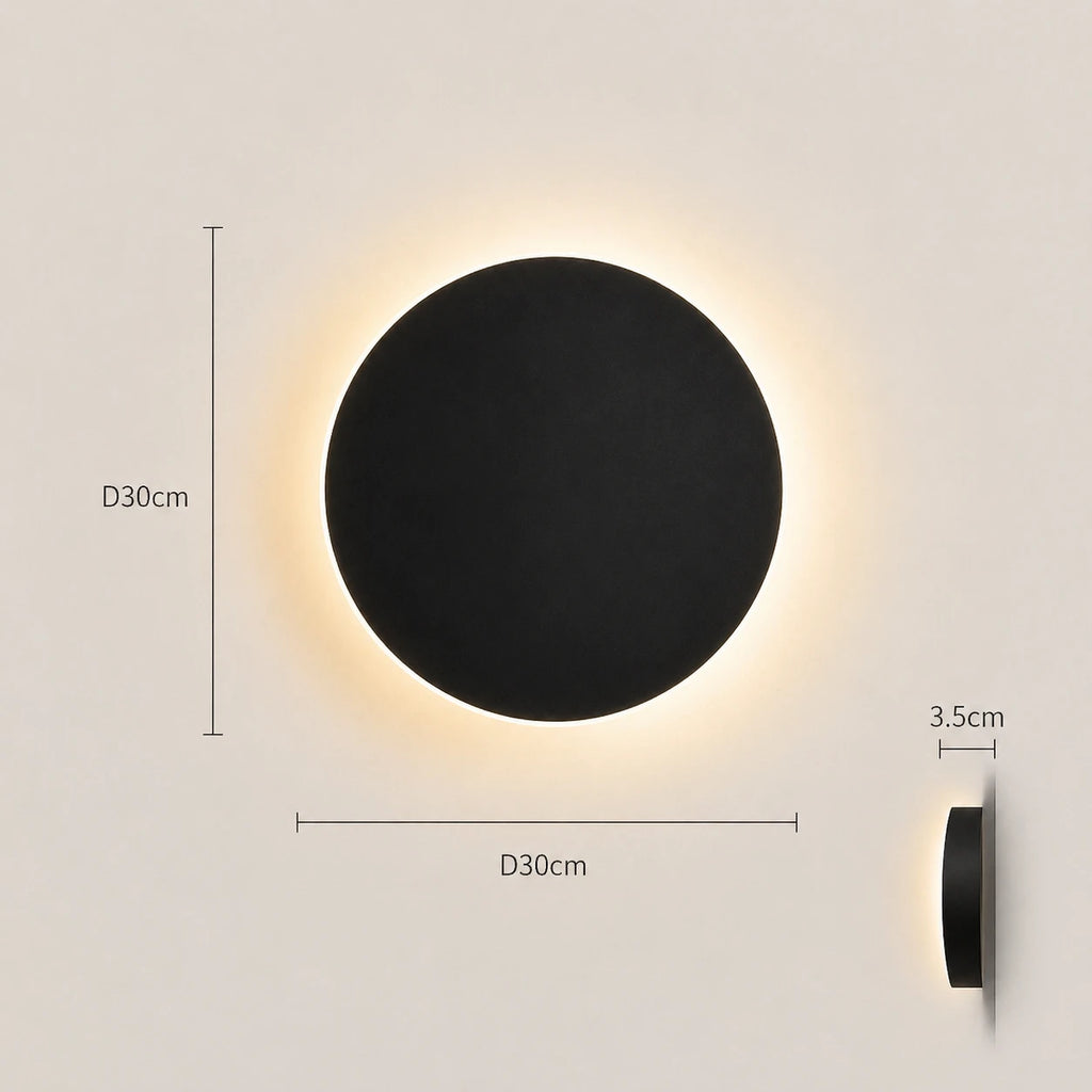 Black & White Halo Motion Sensor LED Modern Wall Light black 30cm diameter dimension diagram with measurements