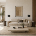 Pair of white halo LED wall lights flanking a TV unit in a modern living room for symmetrical ambient lighting.