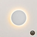 White halo LED wall light 20cm with touch sensor — dimmable bedside lighting without a table lamp or wiring needed.