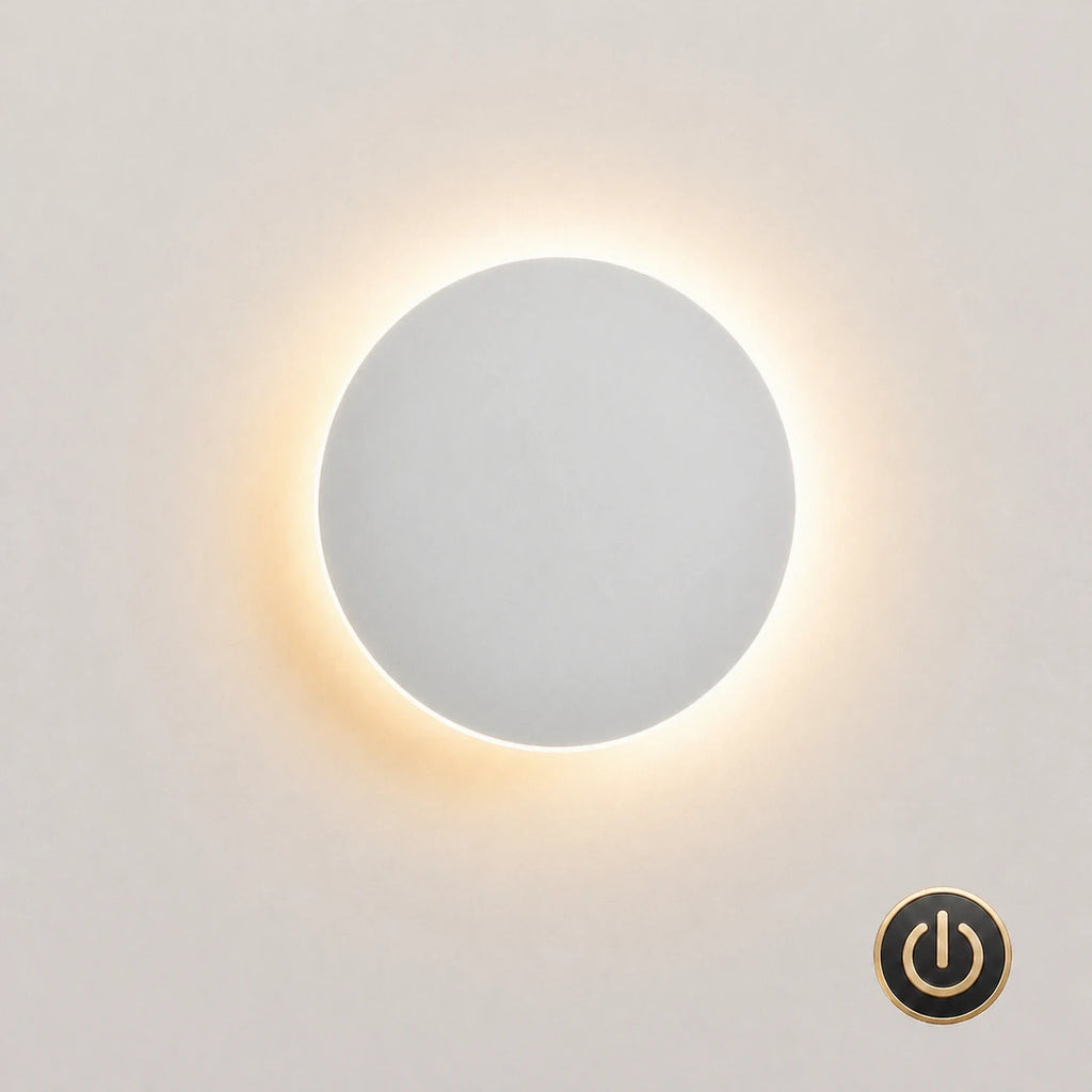 White halo LED wall light 30cm with touch sensor — large circular disc for wide hallways and open-plan rooms.