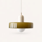 Coloured Glass Bauhaus Pendant Light shown in Army Green glass and Beige fitting, highlighting the compact pendant shape and finish.