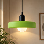 Coloured Glass Bauhaus Pendant Light in Green glass with a Black fitting and bold geometric Bauhaus styling.