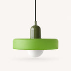 Coloured Glass Bauhaus Pendant Light shown in Green glass and Green fitting, highlighting the compact pendant shape and finish.