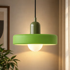 Coloured Glass Bauhaus Pendant Light in Green glass with a Green fitting and bold geometric Bauhaus styling.