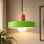 Coloured Glass Bauhaus Pendant Light in Green glass with a Pink fitting and bold geometric Bauhaus styling.