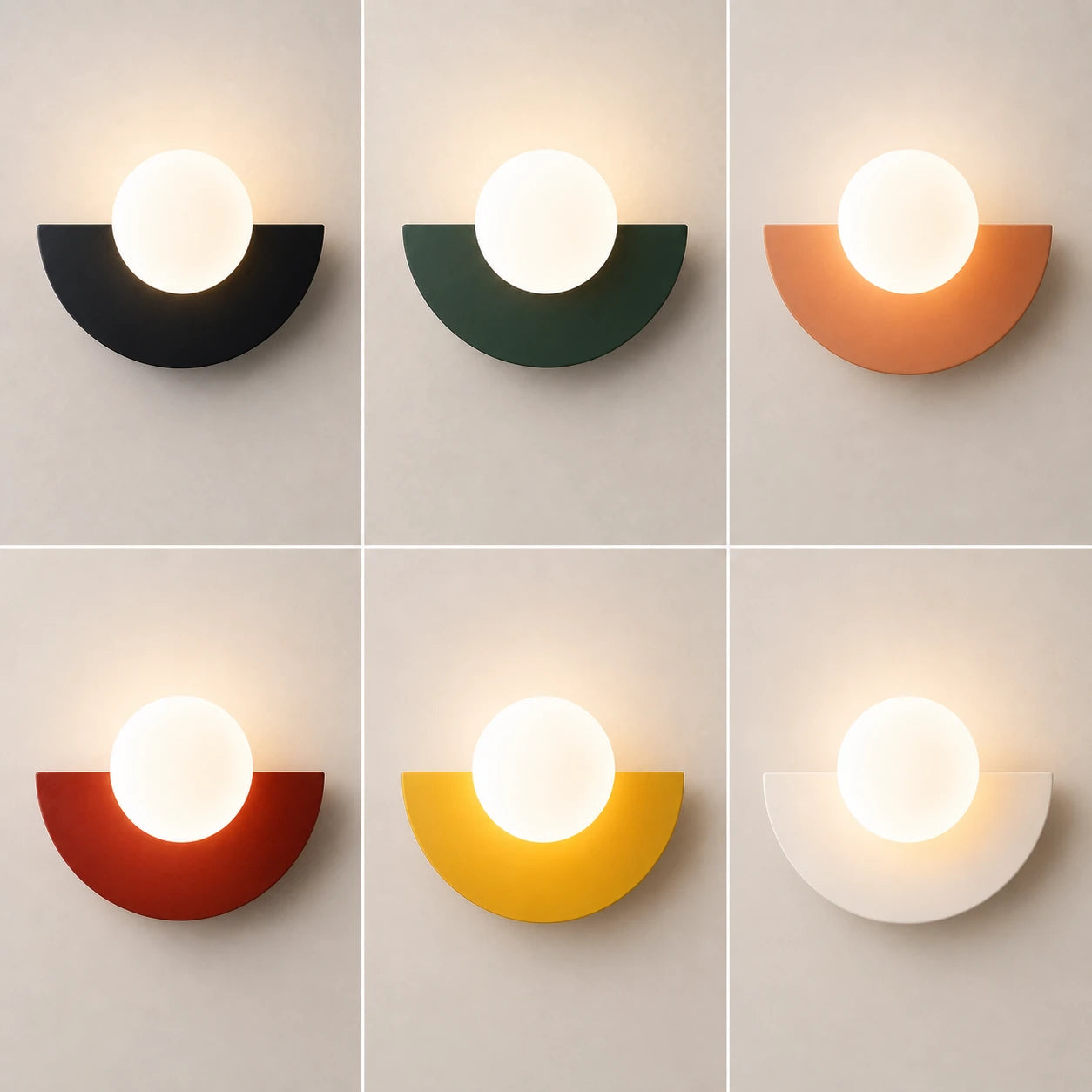 Colourful Glass Globe Nordic Wall Light colour range: black, green, red, pink, white and yellow semicircular wall sconces