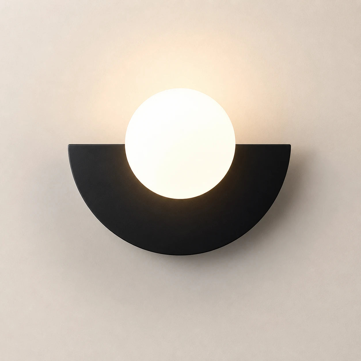 Colourful Glass Globe Nordic Wall Light in matte black finish with frosted white glass globe shade