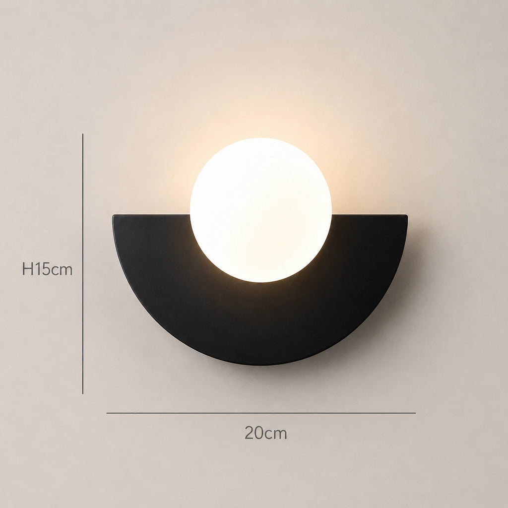 Colourful Glass Globe Nordic Wall Light small size 20cm wide by 15cm tall dimension diagram