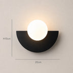 Colourful Glass Globe Nordic Wall Light small size 20cm wide by 15cm tall dimension diagram