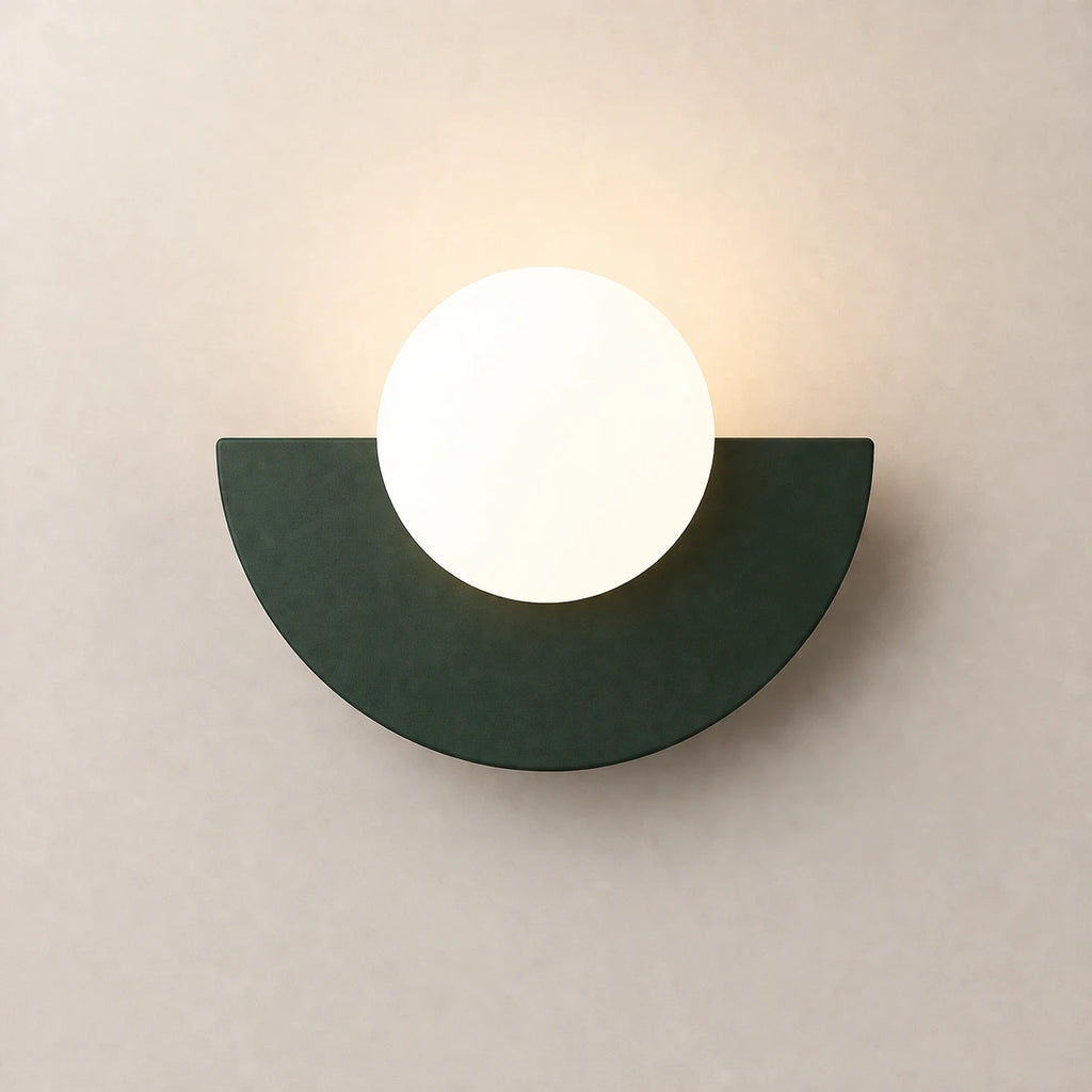 Colourful Glass Globe Nordic Wall Light in dark green finish with frosted white glass globe shade