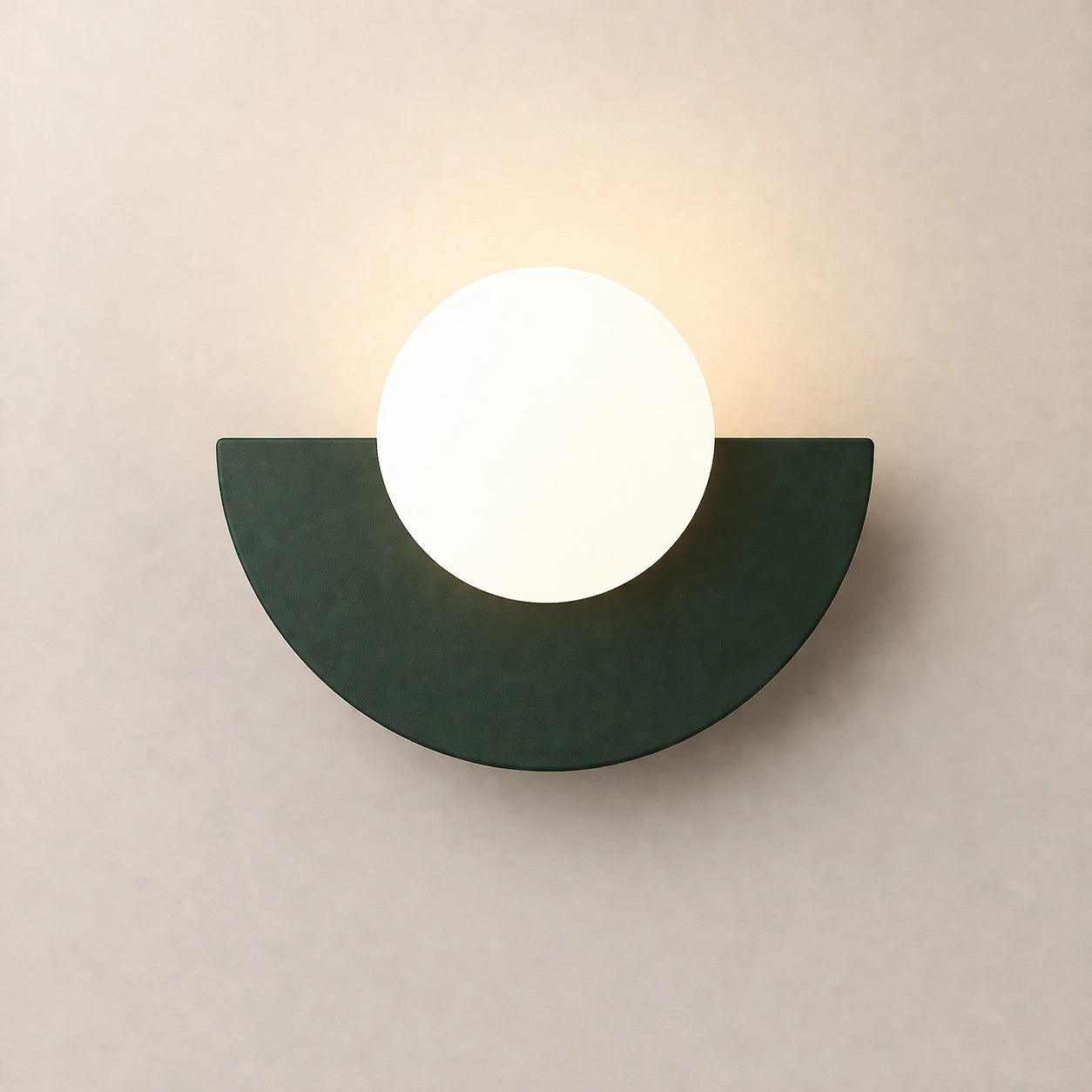 Colourful Glass Globe Nordic Wall Light in dark green finish with frosted white glass globe shade