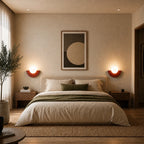 Colourful Glass Globe Nordic Wall Light lifestyle in bedroom, red variant