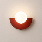 Colourful Glass Globe Nordic Wall Light in terracotta red finish with frosted white glass globe shade