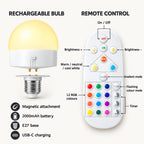 Cone arm industrial wireless wall sconce powered by a rechargeable RGB LED bulb controlled with the included remote control.
