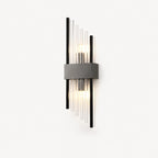 Black crystal glass Art Deco wall sconce column variant with vertical crystal rod shade and matte black hardware detail
