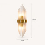 Crystal glass Art Deco wall sconce full dimension diagram showing height width and depth measurements for all models