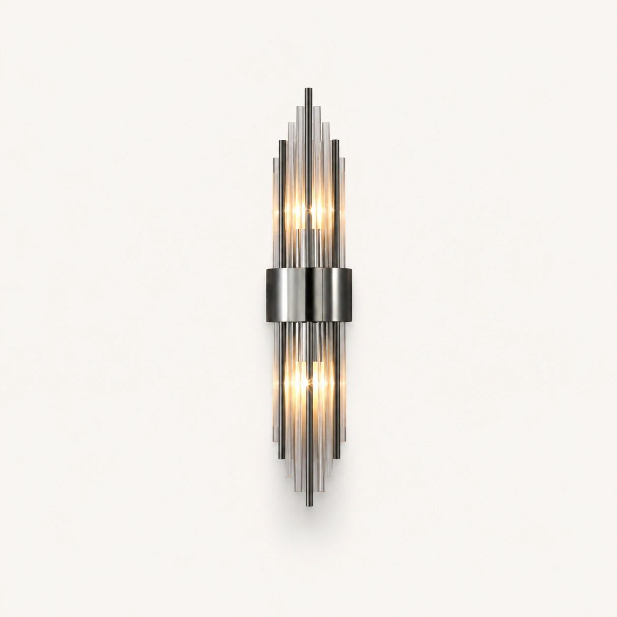 Black crystal glass Art Deco wall sconce fan variant with crystal fan-shaped shade and matte black hardware detail