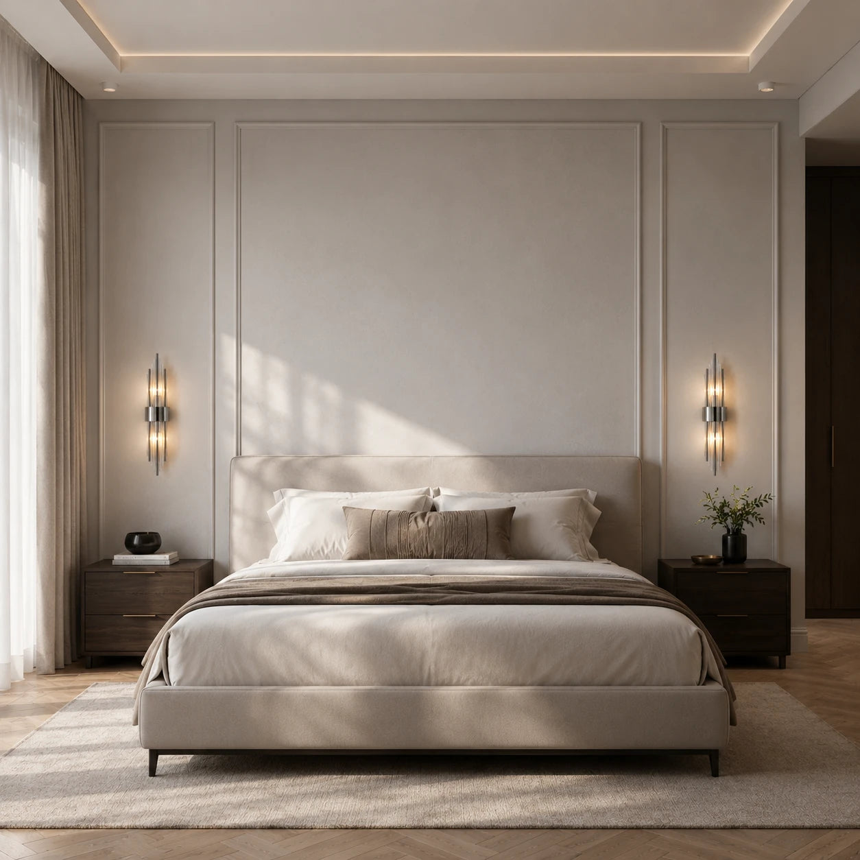 Crystal Glass Art Deco Wall Sconce lifestyle in bedroom, chrome