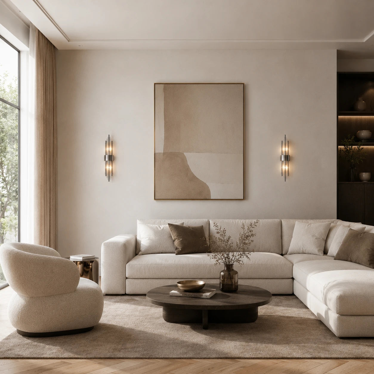 Crystal Glass Art Deco Wall Sconce lifestyle in living room, chrome