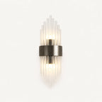 Black crystal glass Art Deco wall sconce oval variant with oval crystal shade and matte black hardware detail view