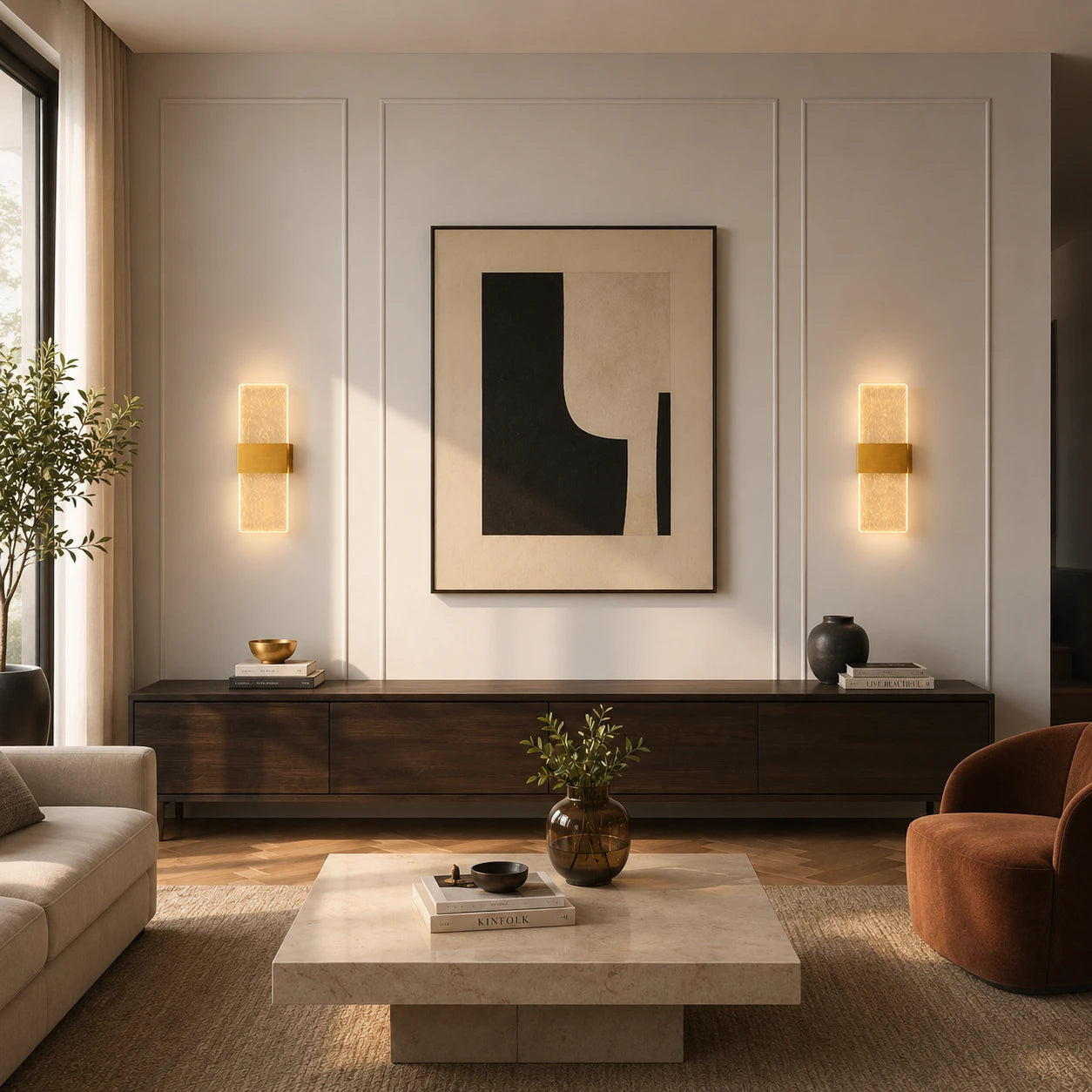 Decorative Acrylic Contemporary LED Wall Sconce after installation in living room
