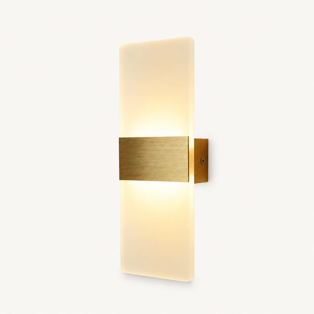 Decorative Acrylic Contemporary LED Wall Sconce with frosted clear acrylic panel in gold frame