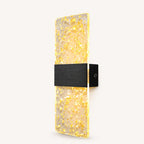 Black hardware decorative acrylic contemporary LED wall sconce with gold foil patterned crystal panel product detail view