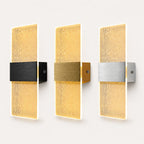 Decorative acrylic contemporary LED wall sconce in all three hardware colours with gold silk pattern acrylic panel