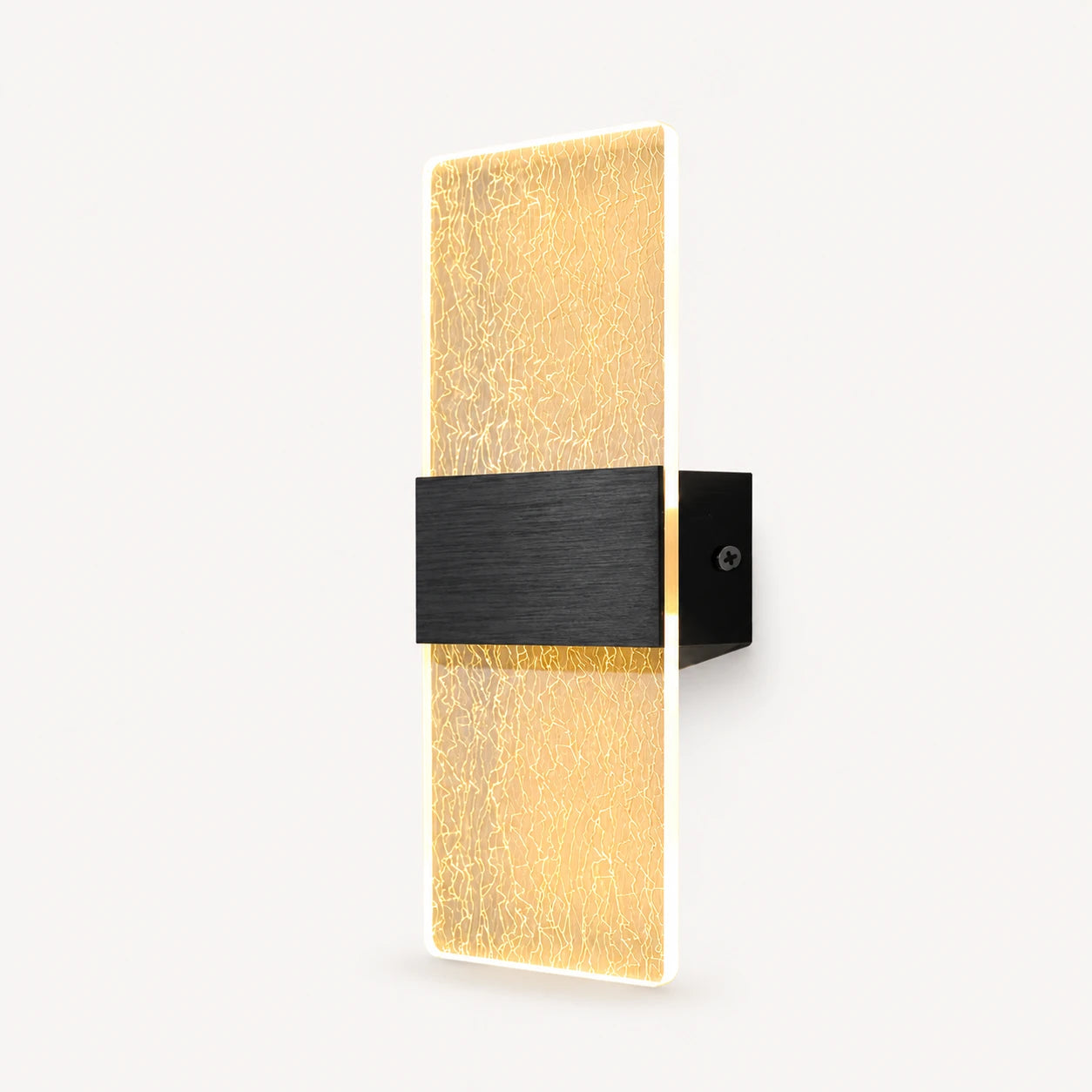Black hardware decorative acrylic contemporary LED wall sconce with gold silk pattern crystal panel product detail view