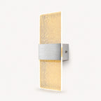 Silver hardware decorative acrylic contemporary LED wall sconce with gold silk patterned crystal panel product detail view