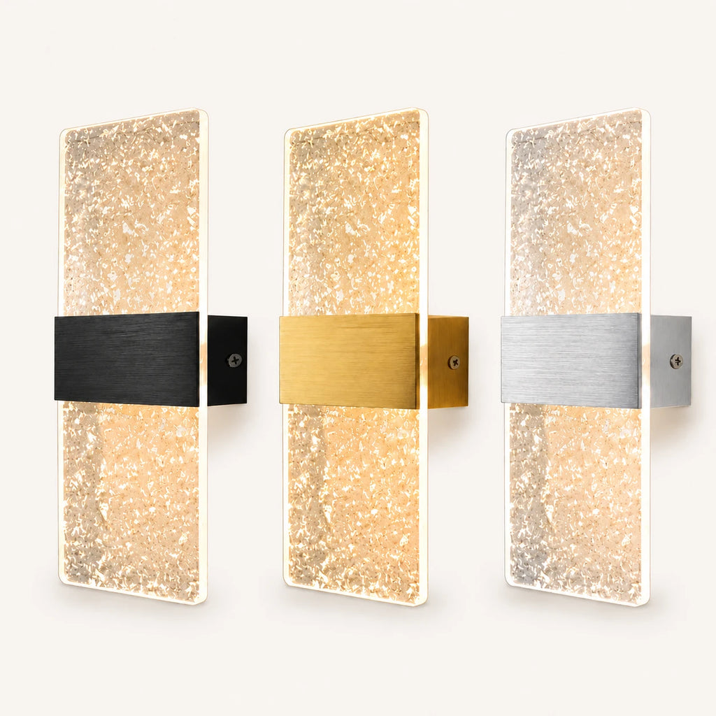 Decorative Acrylic Contemporary LED Wall Sconce with silver foil acrylic panel, all frame colour options
